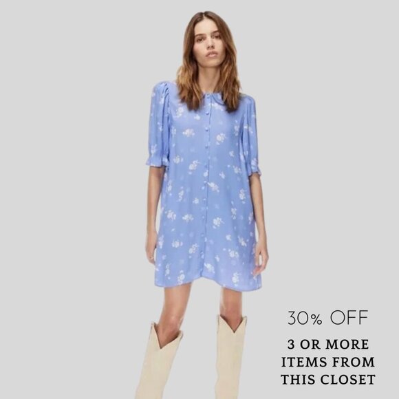 Wilfred Poppins Puff-Sleeve Button-Up Mini Dress - Picture 1 of 10